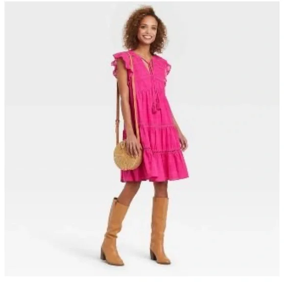 Knox Rose Hot Pink Ruffle Sleeve Tiered Dress | Size 2X - Picture 3 of 6